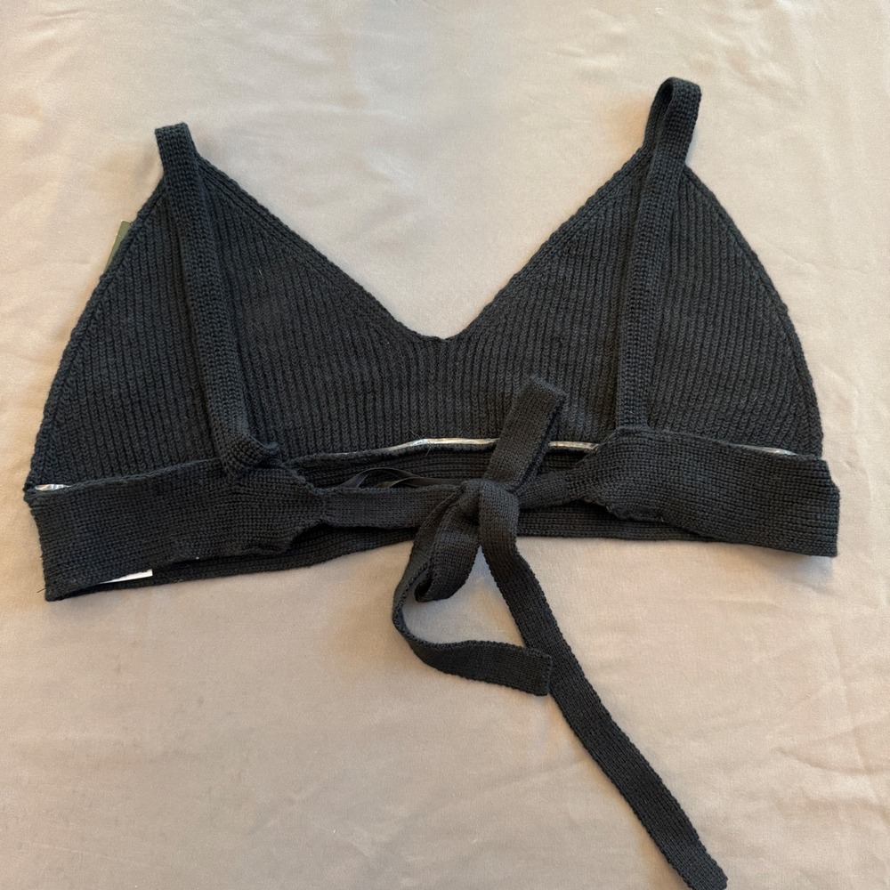Wild Fable‎ Black Ribbed Knit Bralette Back Tie Crop Top L NEW